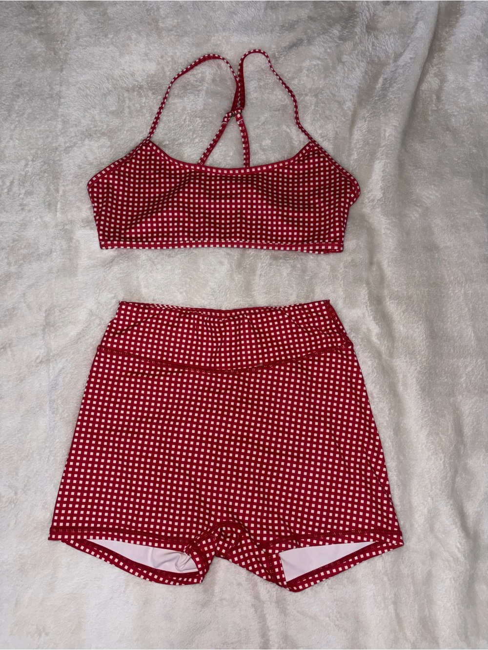 SHEIN Red Gingham Athletic Bralette & High-Waist Shorts
